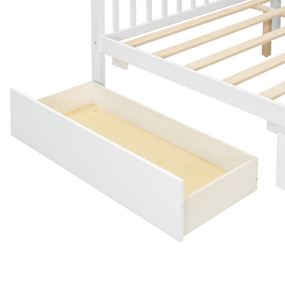 Full size wooden house bed with built-in drawers by Start2Finish, featuring a cozy house-shaped design and ample storage drawers.