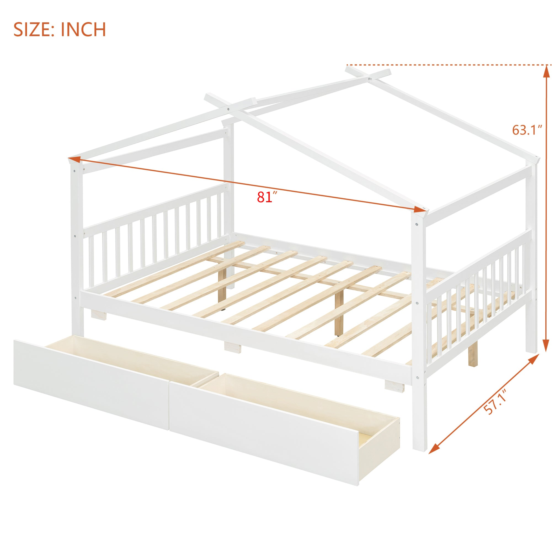 Full size wooden house bed with integrated drawers from Start2Finish, featuring a cozy house-shaped design and ample storage space.