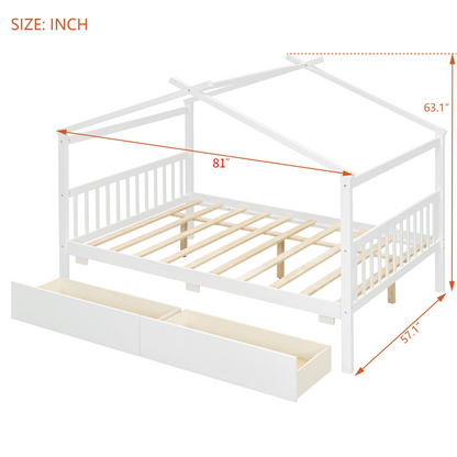 Full size wooden house bed with integrated drawers from Start2Finish, featuring a cozy house-shaped design and ample storage space.