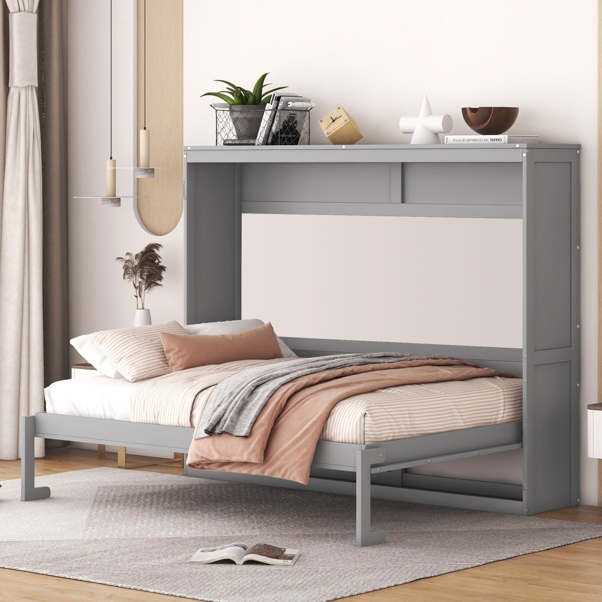 Start2Finish full and queen size Murphy bed wall bed folded against the wall in a modern living space, showcasing space-saving design