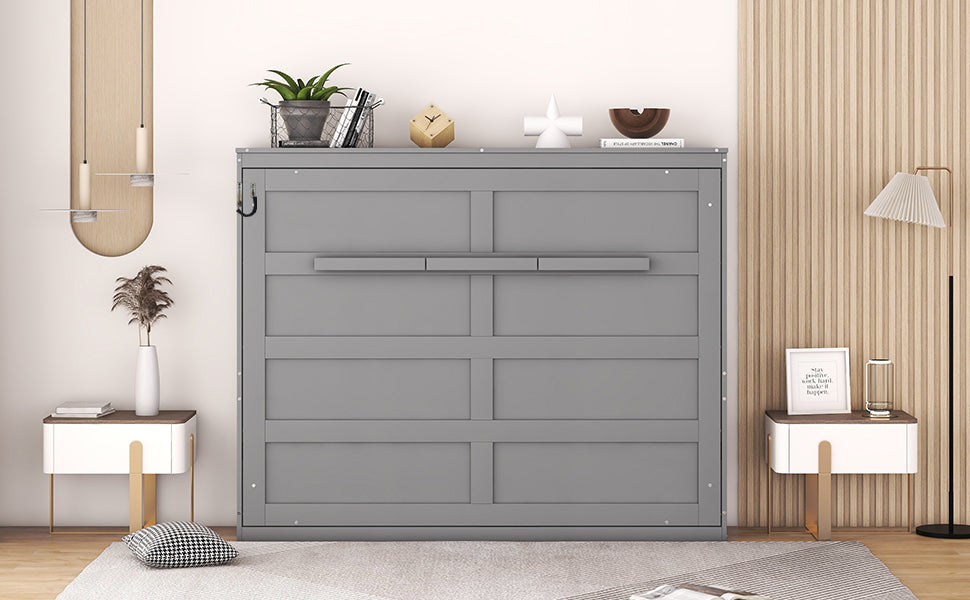 Start2Finish full and queen size Murphy wall bed folded against wall, showing wood finish and space-saving design.