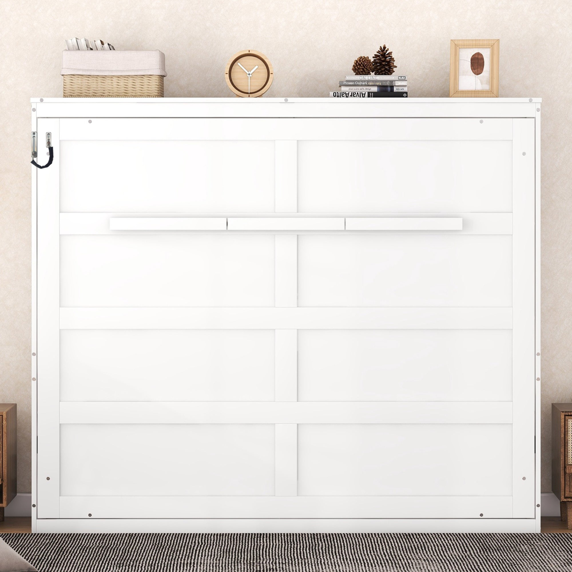 Start2Finish Murphy wall bed in full and queen sizes, shown folded against the wall with a sleek, modern design and wooden finish.