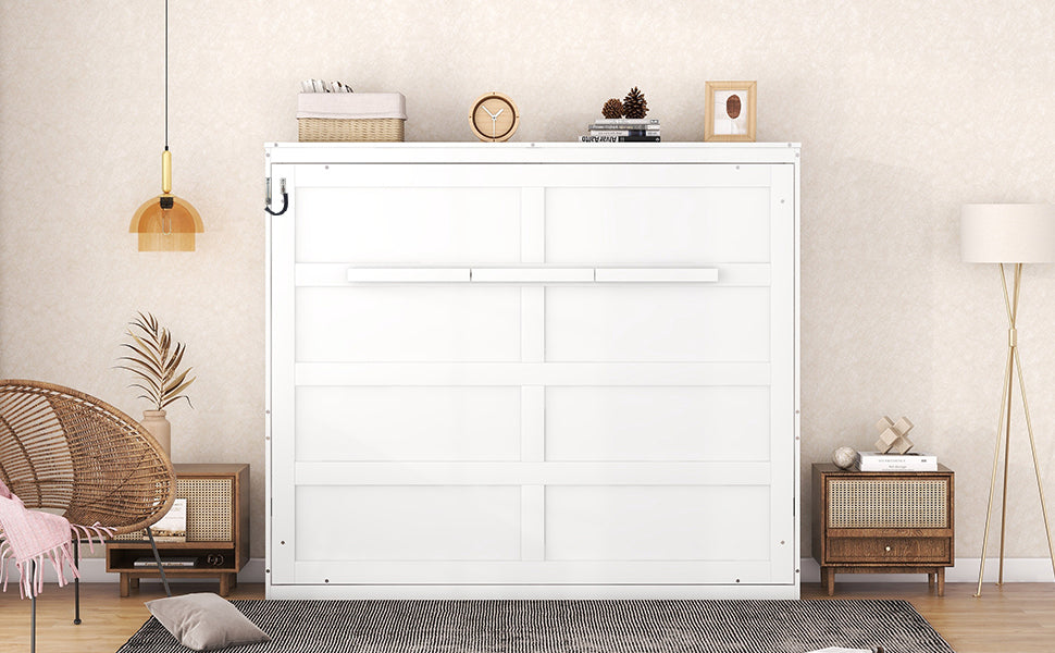 Full size and queen size Murphy bed wall bed by Start2Finish, shown folded up against a wall in a modern living space.