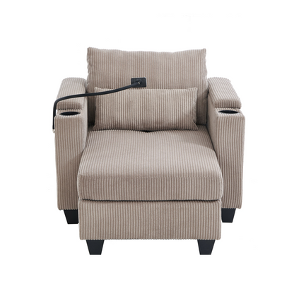 Start2Finish convertible chaise lounge sofa chair featuring USB ports, cup holders, phone holder, and storage in a modern design.