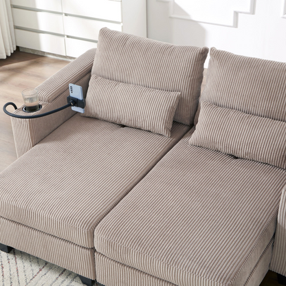 Start2Finish convertible chaise lounge sofa chair with USB ports, cup holders, phone holder, and storage in a modern design.