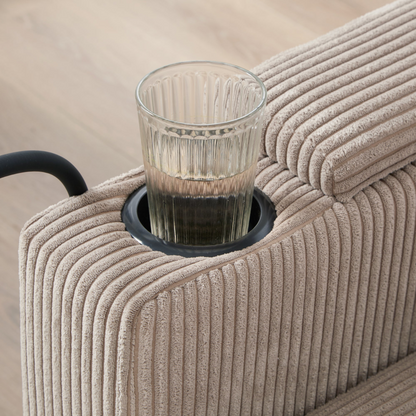 Start2Finish convertible chaise lounge sofa chair with built-in USB ports, cup holders, phone holder, and storage compartment.