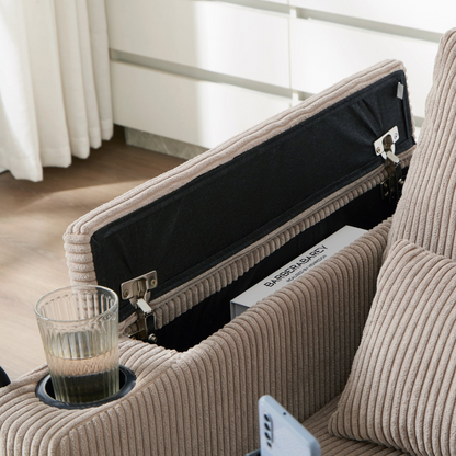 Start2Finish convertible chaise lounge sofa chair with USB ports, cup holders, phone holder, and storage in a modern living room.