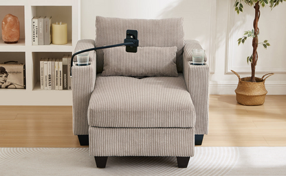 Start2Finish convertible chaise lounge sofa chair with USB ports, cup holders, phone holder, and storage in modern design.