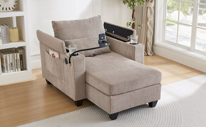 Start2Finish convertible chaise lounge sofa chair with USB ports, cup holders, phone holder, and storage in a modern design.