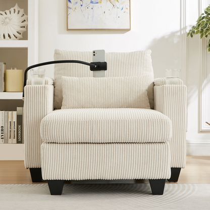 Start2Finish convertible chaise lounge sofa chair with USB ports, cup holders, phone holder, and storage in a modern design