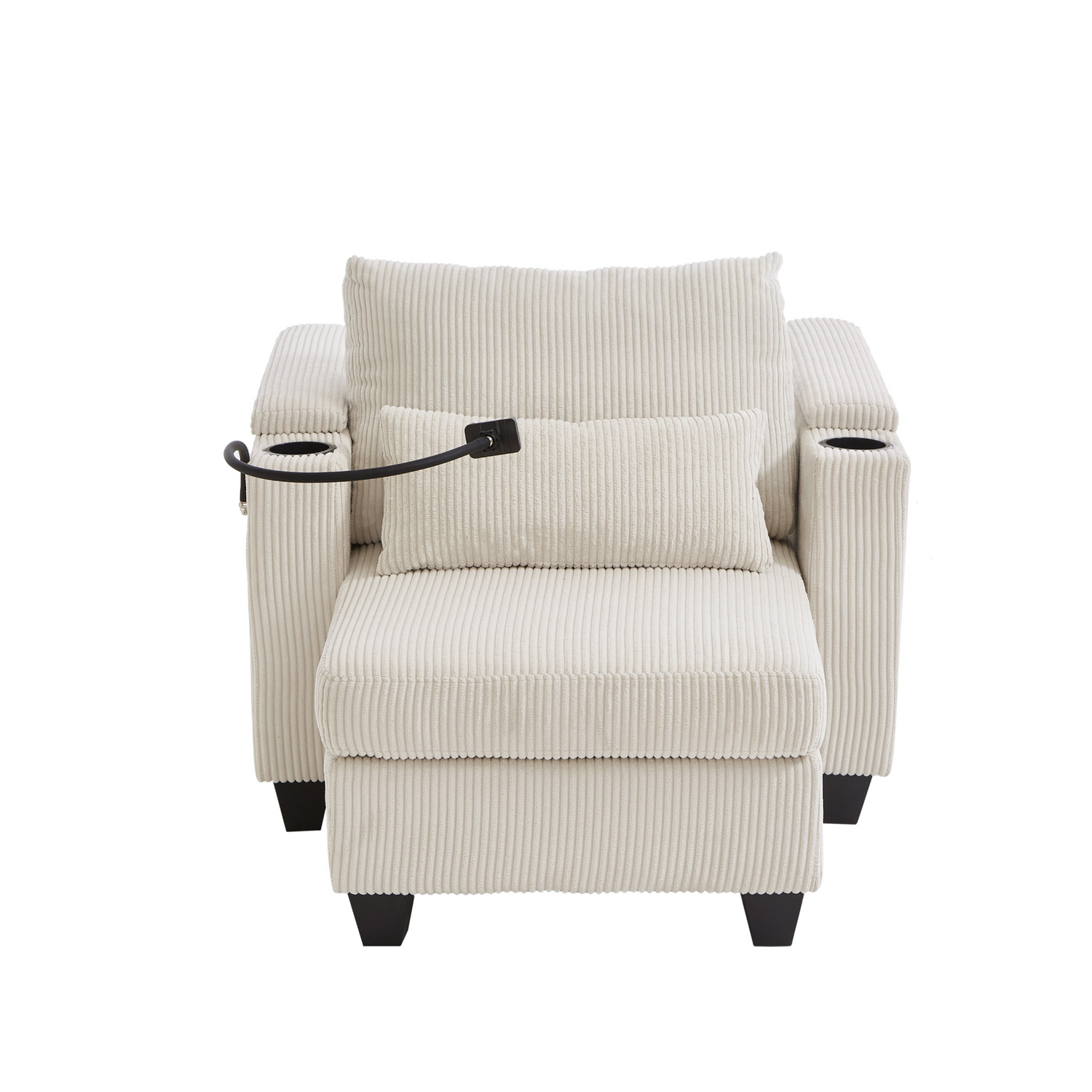 Start2Finish convertible chaise lounge sofa chair with USB ports, cup holders, phone holder, and storage in a modern design.