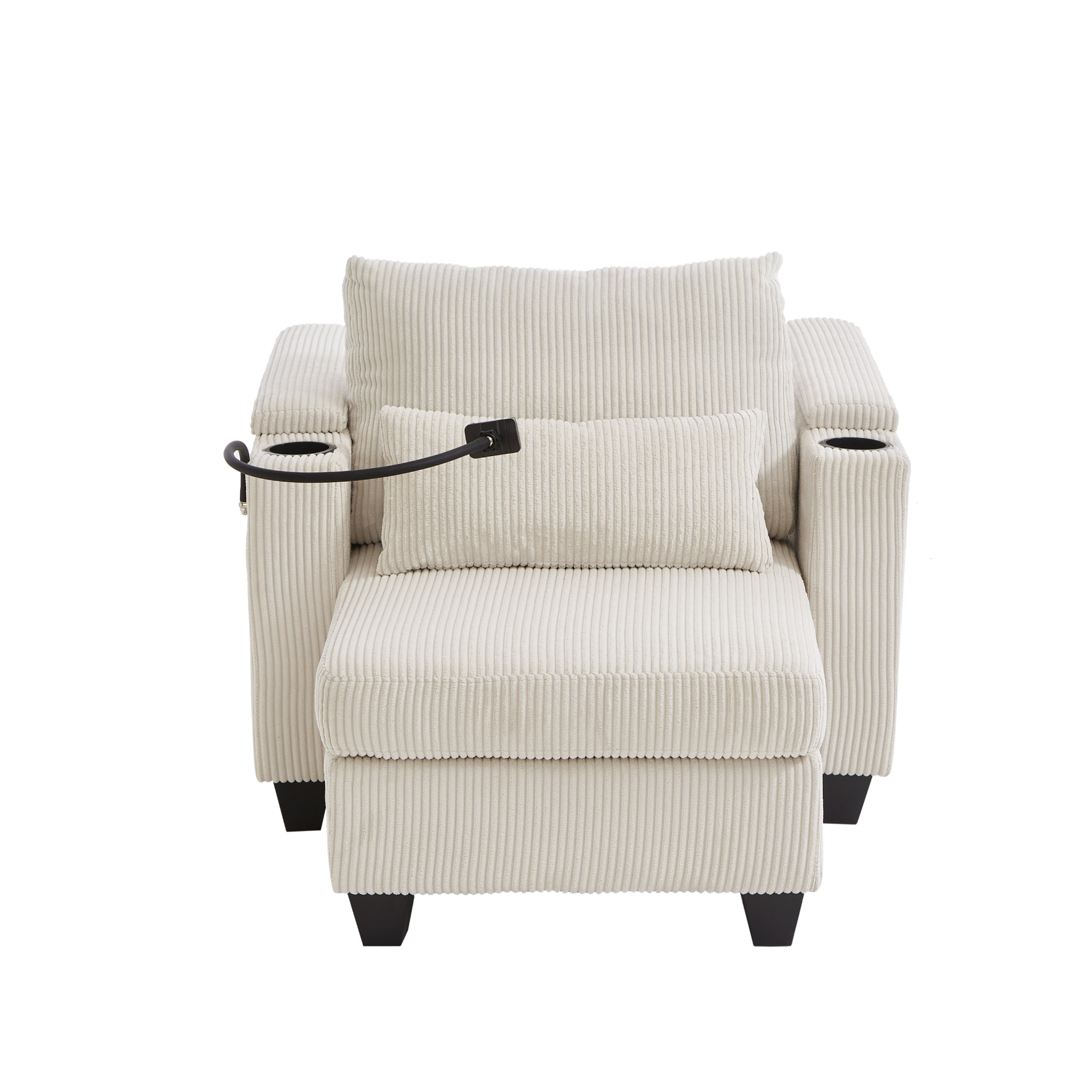 Start2Finish convertible chaise lounge sofa chair with USB ports, cup holders, phone holder, and storage in a modern design.
