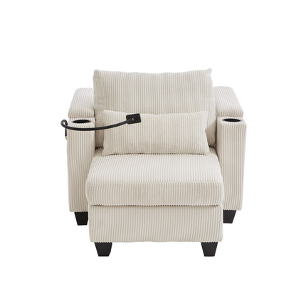 Start2Finish convertible chaise lounge sofa chair with USB ports, cup holders, phone holder, and storage in a modern design.