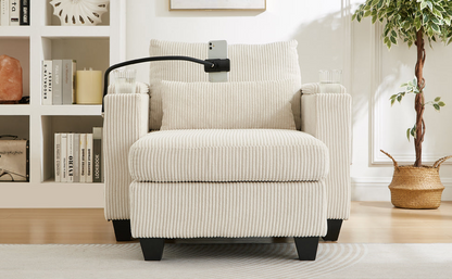 Start2Finish convertible chaise lounge sofa chair with USB ports, cup holders, phone holder, and storage in a modern design.