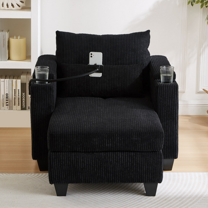 Start2Finish convertible chaise lounge sofa chair with USB ports, cup holders, phone holder, and storage in a modern design