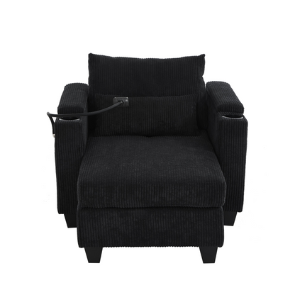 Start2Finish convertible chaise lounge sofa chair with USB ports, cup holders, phone holder, and storage in a modern design.