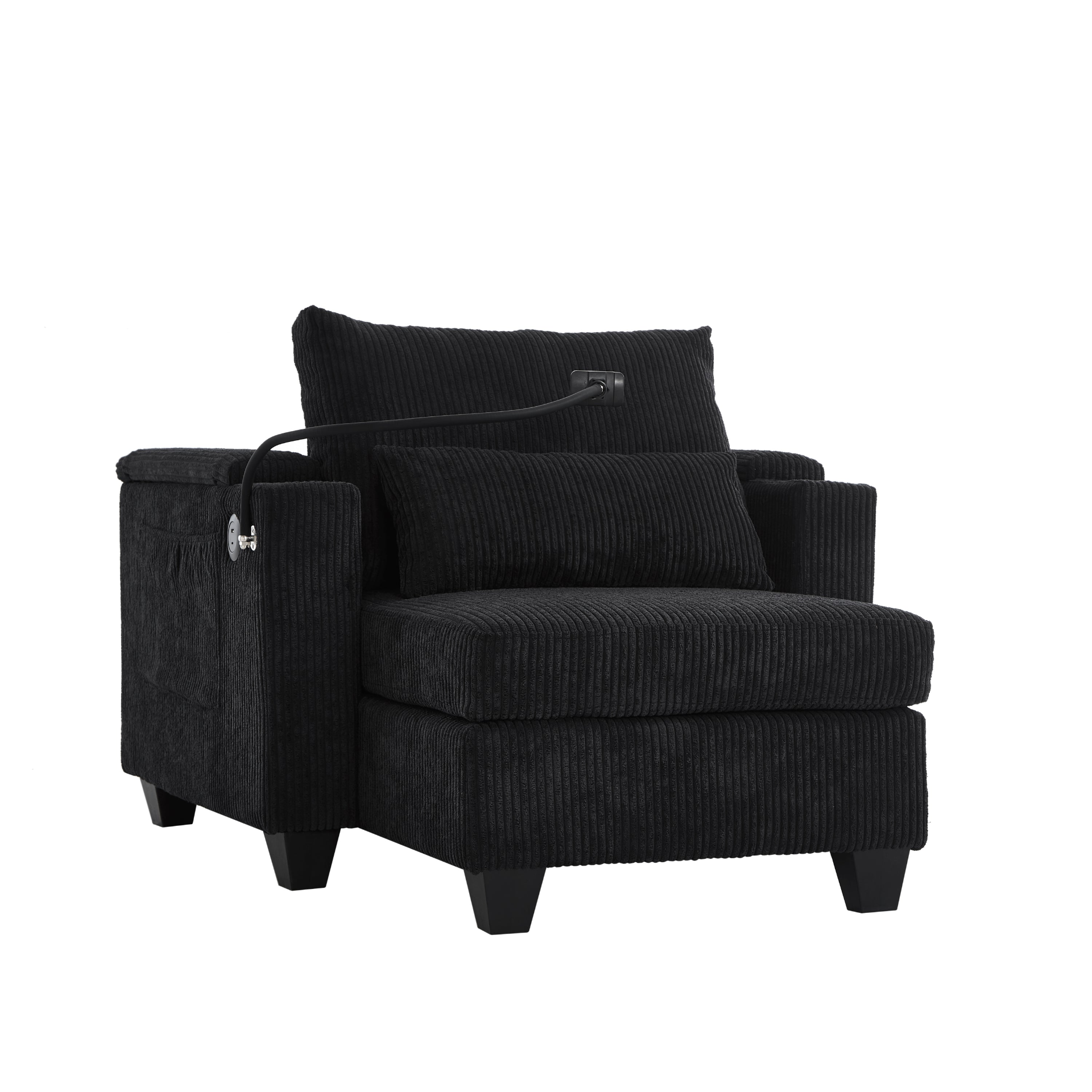 Start2Finish convertible chaise lounge sofa chair with built-in USB ports, cup holders, phone holder, and storage in a modern design.