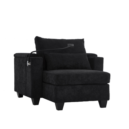 Start2Finish convertible chaise lounge sofa chair with built-in USB ports, cup holders, phone holder, and storage in a modern design.