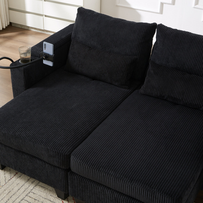 Start2Finish convertible chaise lounge sofa chair with USB ports, cup holders, phone holder, and storage in a modern design.