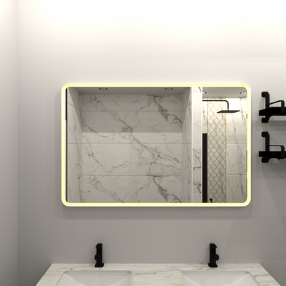 Rectangular framed dimmable anti-fog LED bathroom vanity mirror with built-in lighting from Start2Finish.