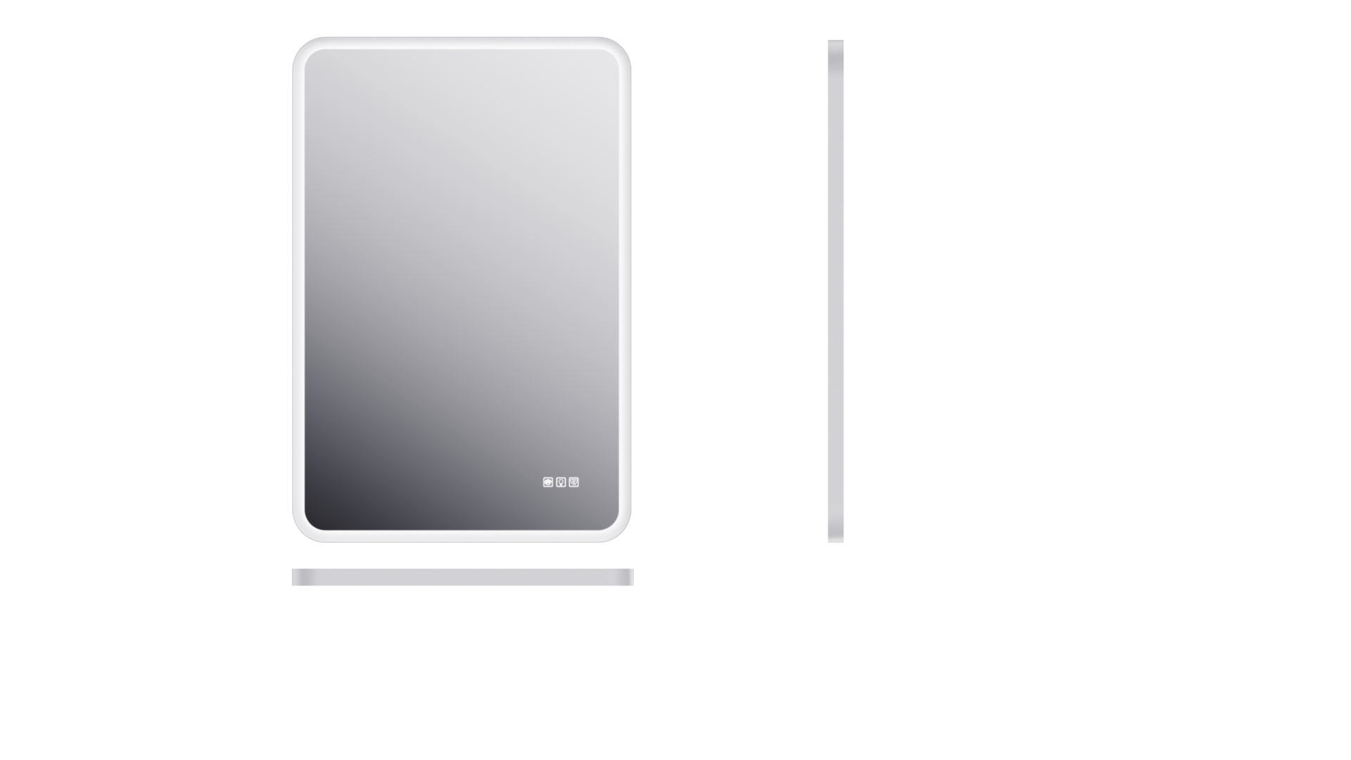 Rectangular framed dimmable LED bathroom vanity mirror with anti-fog feature, mounted on a wall, featuring integrated lighting.