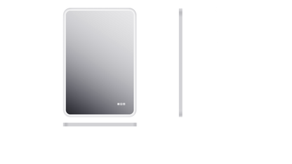 Rectangular framed dimmable LED bathroom vanity mirror with anti-fog feature, mounted on a wall, featuring integrated lighting.