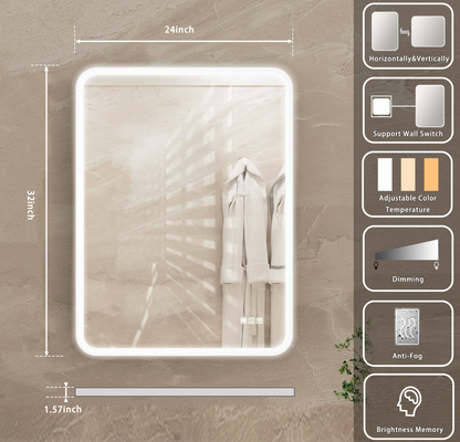 Rectangular framed dimmable LED bathroom vanity mirror with anti-fog feature, wall-mounted lighting from Start2Finish.