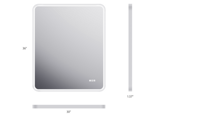 Rectangular framed dimmable anti-fog LED bathroom vanity mirror with built-in lighting, ideal for modern wall-mounted bathroom decor.