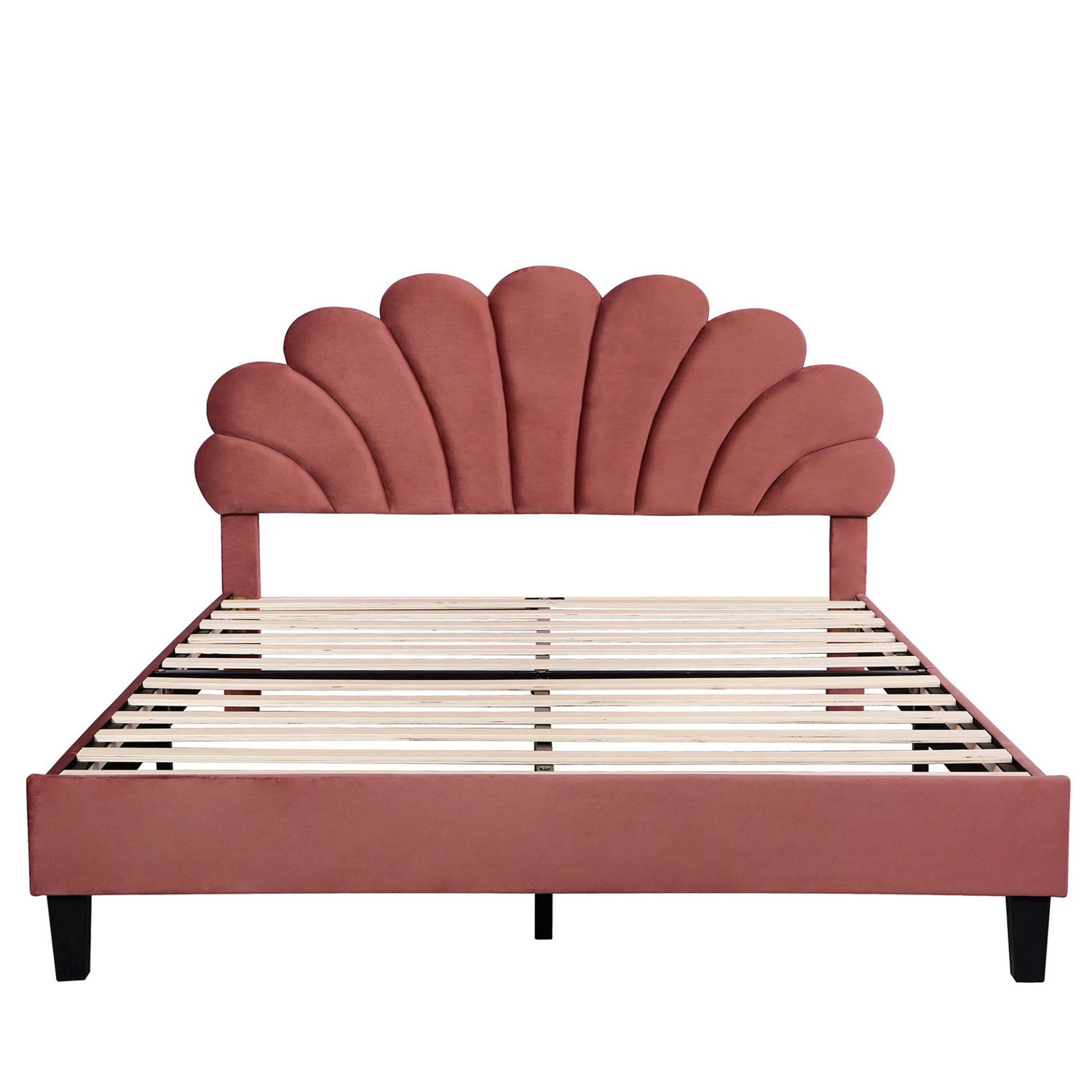 Upholstered platform bed with flower pattern velvet headboard and elegant design, showcasing stylish furniture by Start2Finish.