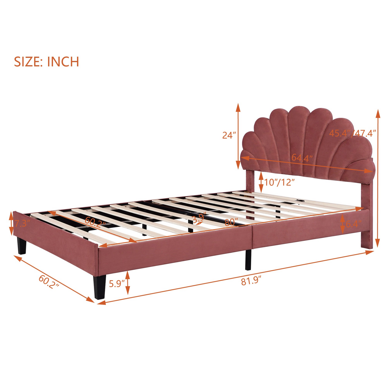 Upholstered platform bed with a flower pattern velvet headboard, elegant furniture piece by Start2Finish.