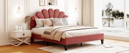 Start2Finish upholstered platform bed with flower pattern velvet headboard, elegant furniture design for bedroom decor.