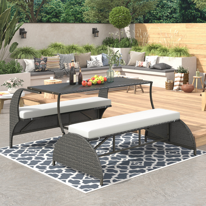 Start2Finish outdoor loveseat convertible to four seats and table, garden furniture for relaxed outdoor seating and dining.