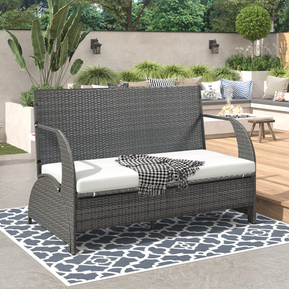 Start2Finish outdoor loveseat convertible to four seats with table, ideal for garden and lawn relaxation and outdoor entertaining.