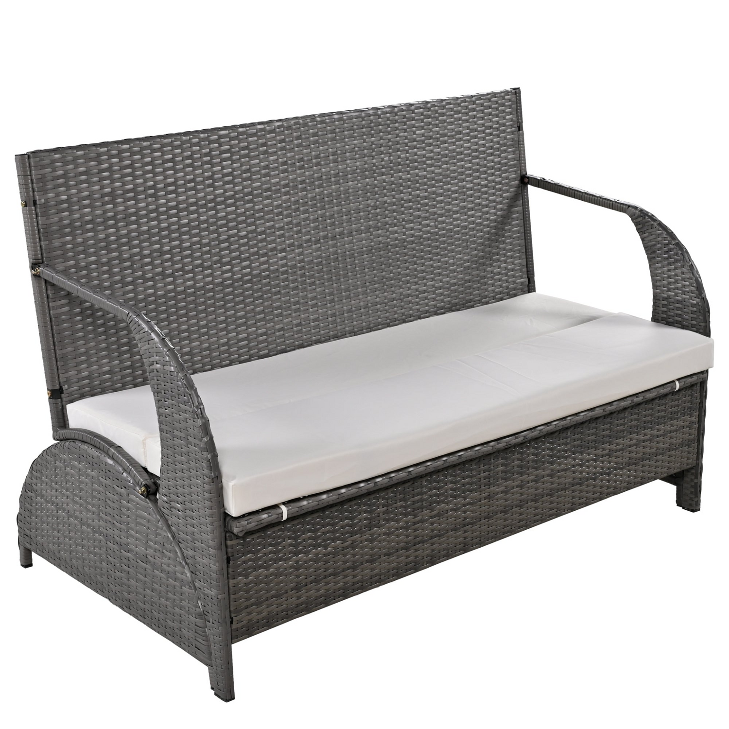 Start2Finish outdoor loveseat convertible to four-seat garden furniture with table, ideal for lawns and outdoor spaces.