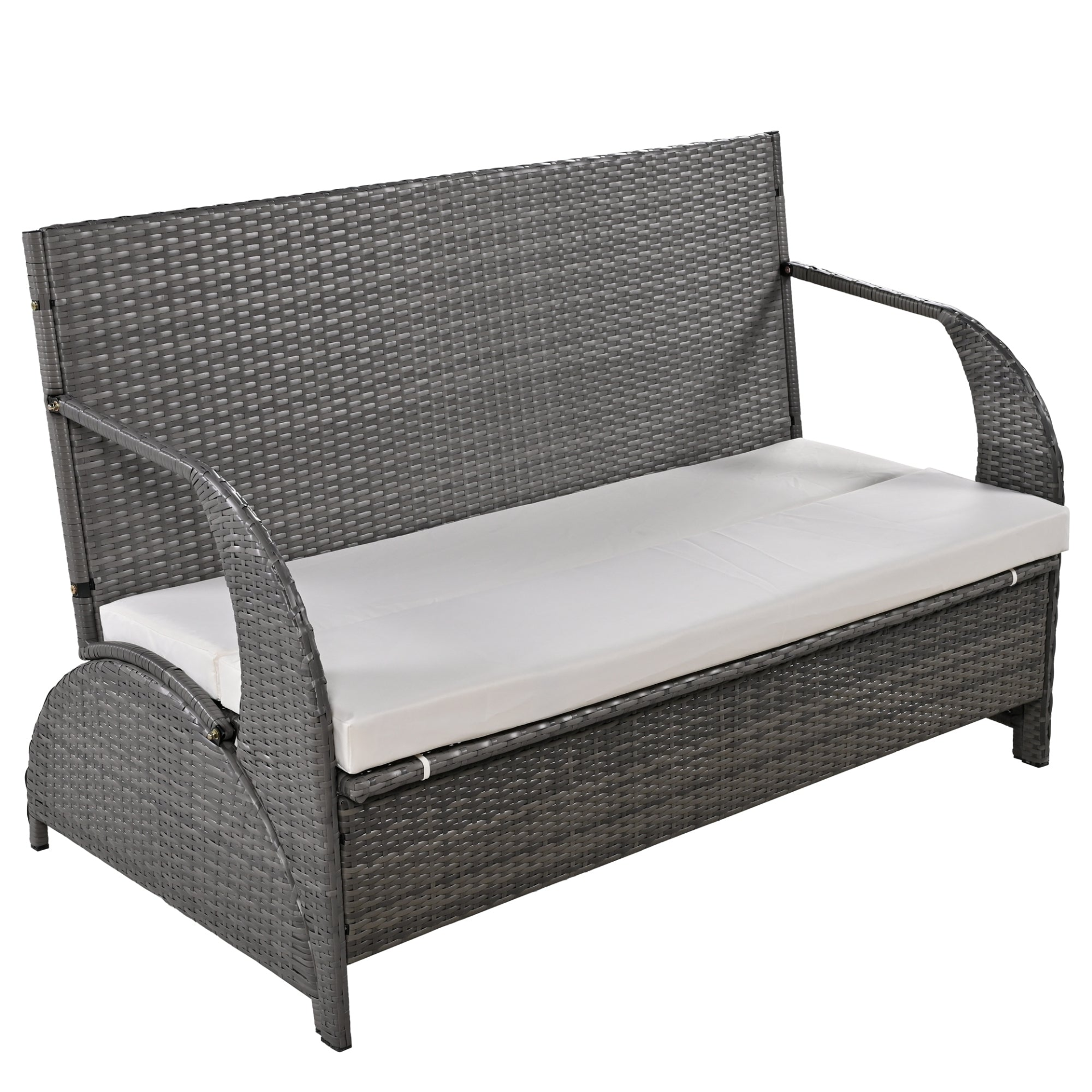 Start2Finish outdoor loveseat convertible to four-seat garden furniture with table, ideal for lawns and outdoor spaces.