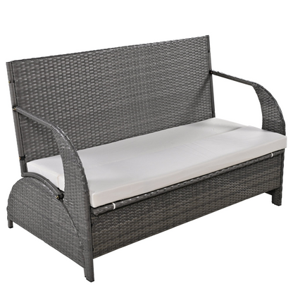 Start2Finish outdoor loveseat convertible to four-seat garden furniture with table, ideal for lawns and outdoor spaces.