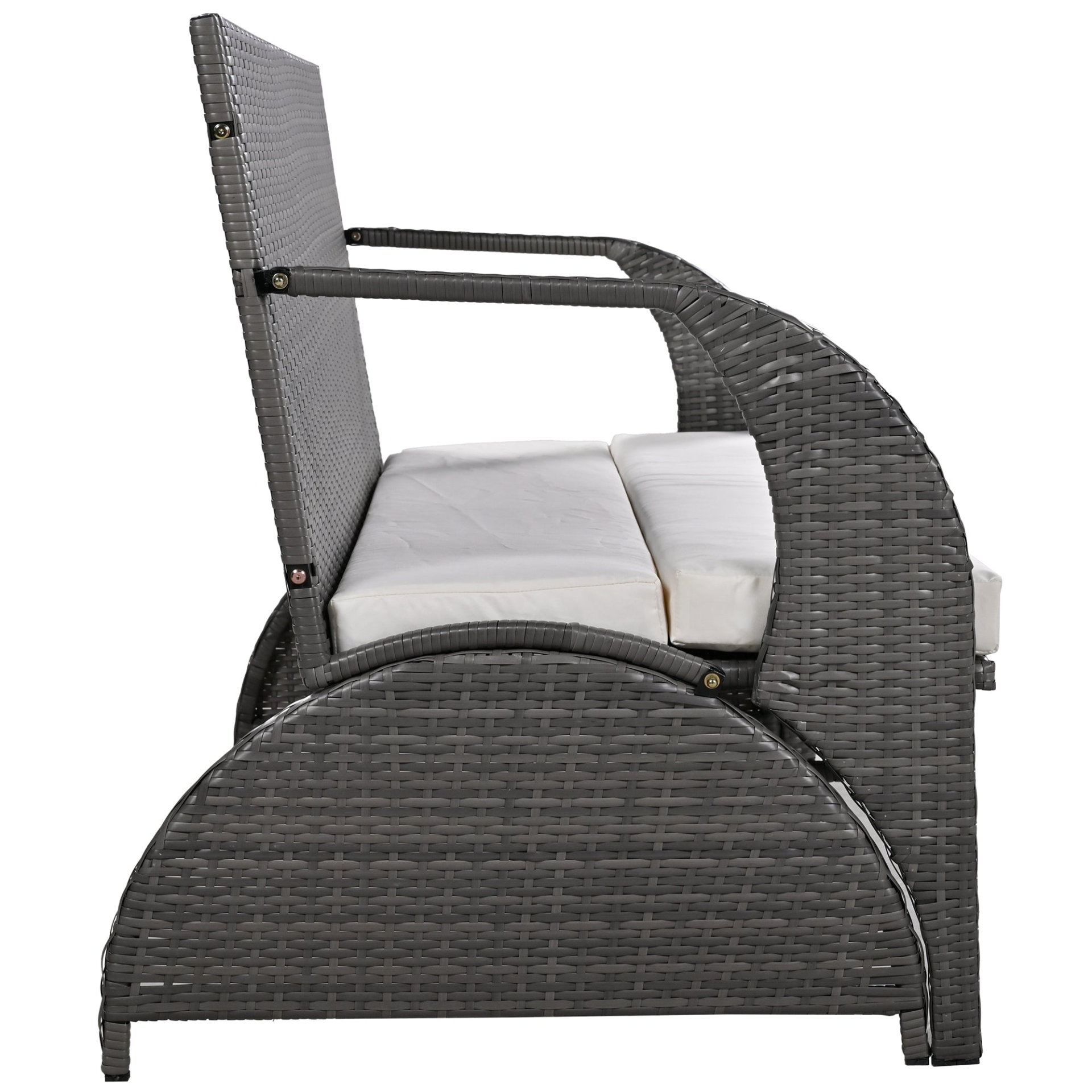 Start2Finish outdoor loveseat convertible to four seats and table, showing a versatile garden and lawn furniture setup.