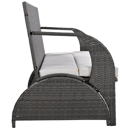 Start2Finish outdoor loveseat convertible to four seats and table, showing a versatile garden and lawn furniture setup.
