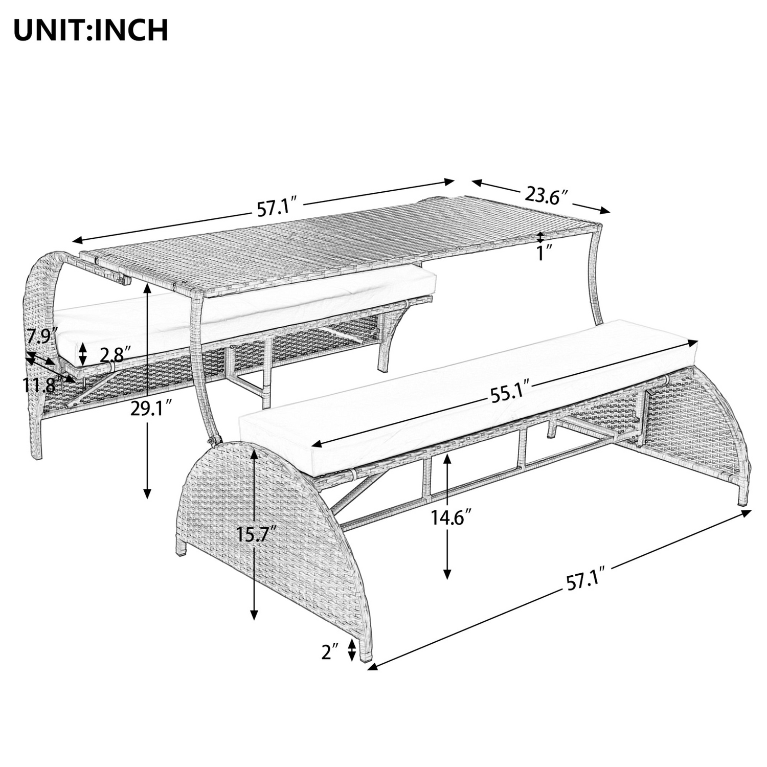Start2Finish outdoor loveseat convertible to four seats with table, garden furniture for relaxing outdoor spaces