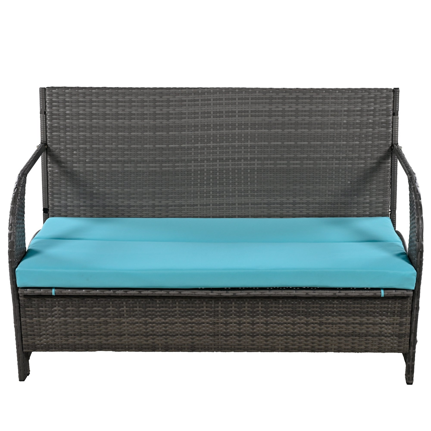 Start2Finish outdoor loveseat convertible to four seats with table, garden furniture for relaxing on lawn or garden patios.