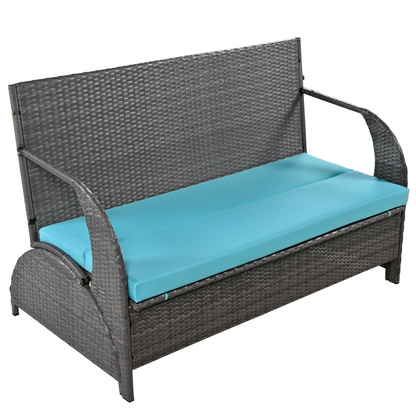 Start2Finish outdoor loveseat convertible to four seats with table, perfect for gardens and lawns, showing the versatile garden furniture.