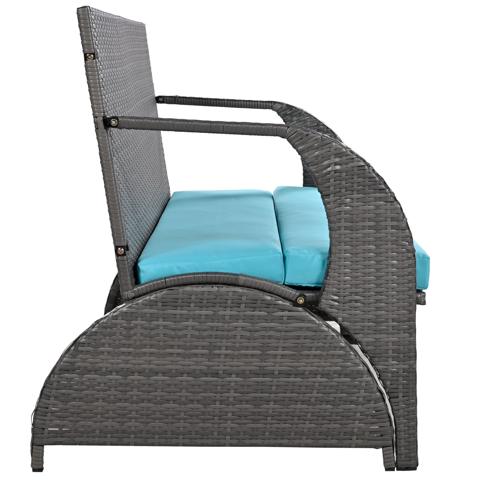 Start2Finish outdoor loveseat convertible to four seats and table, garden furniture with cushions and sturdy frame for garden or lawn use.