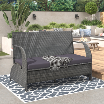 Start2Finish outdoor loveseat convertible to four seats with table, ideal for garden and lawn relaxation and outdoor entertaining.