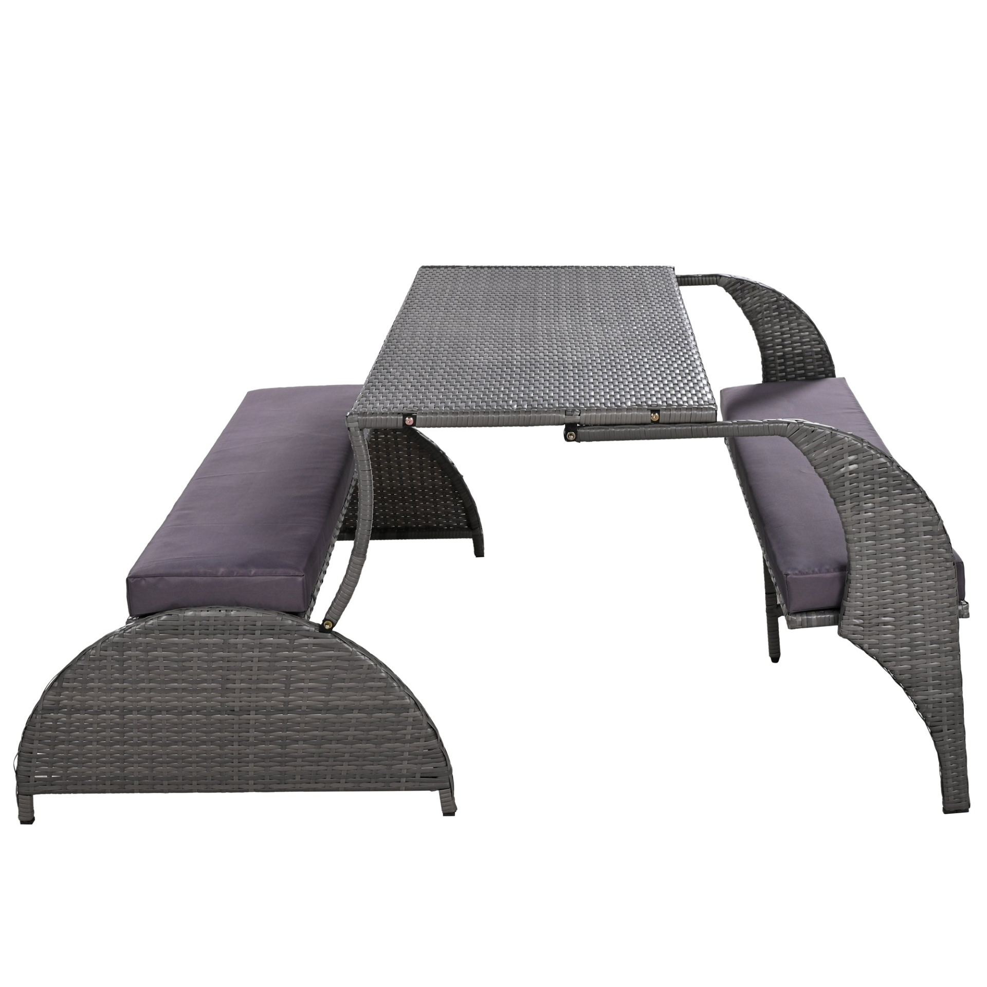 Start2Finish outdoor loveseat convertible to four seats and table, garden furniture for patios and lawns, versatile outdoor seating.