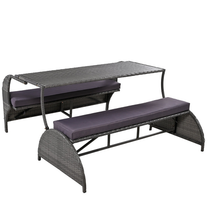 Start2Finish outdoor loveseat convertible to four-seat garden furniture with table, ideal for patios and lawns.