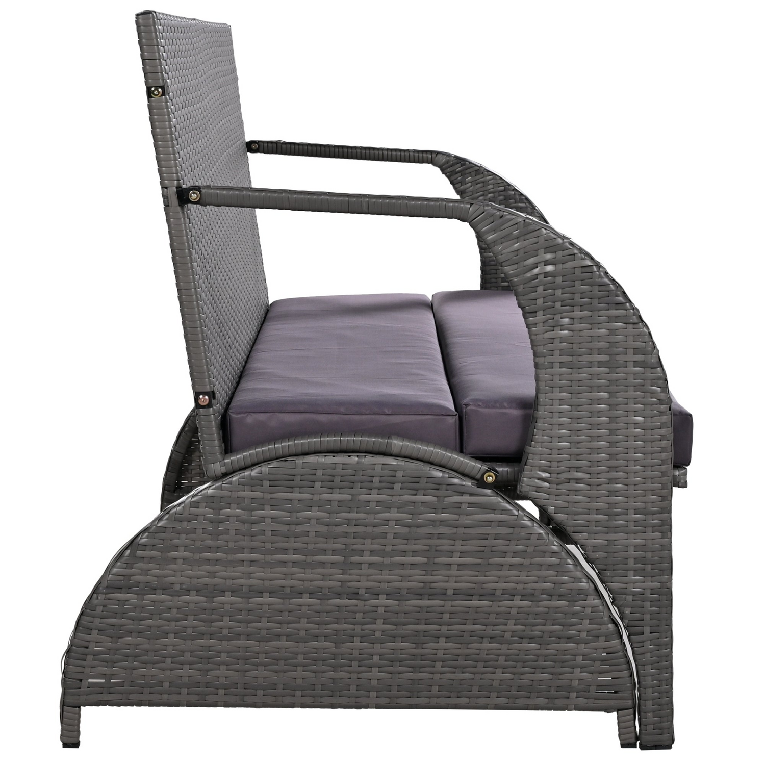 Start2Finish outdoor loveseat convertible to four seats and table, garden furniture with cushioned seating and sturdy frame.