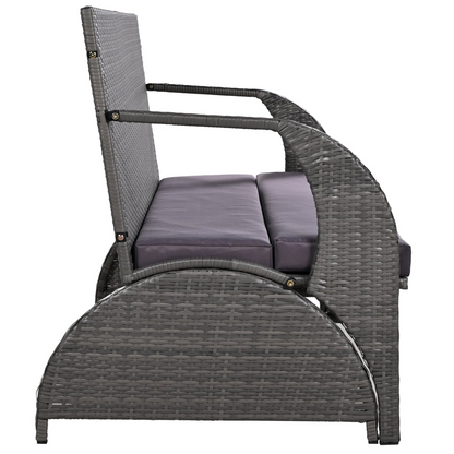 Start2Finish outdoor loveseat convertible to four seats and table, garden furniture with cushioned seating and sturdy frame.