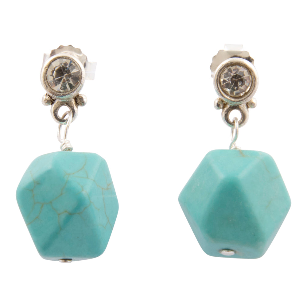 Sterling silver earrings with sparkling cubic zirconia and turquoise nugget accents, elegant jewelry by Start2Finish