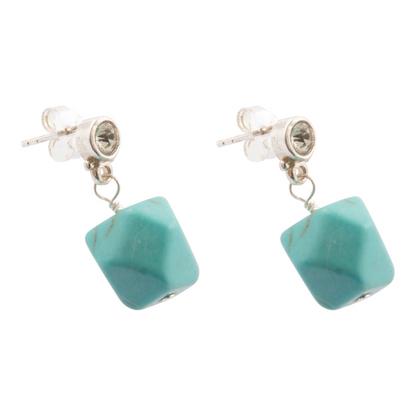 Sterling silver earrings with sparkling cubic zirconia and turquoise nugget accents, stylish jewelry by Start2Finish