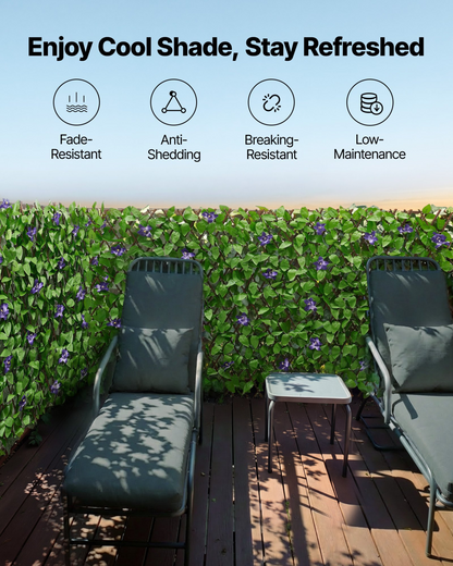 Start2Finish VEVOR expandable privacy fence screen with artificial ivy panel and zip ties, ideal for balcony or patio outdoor decor.
